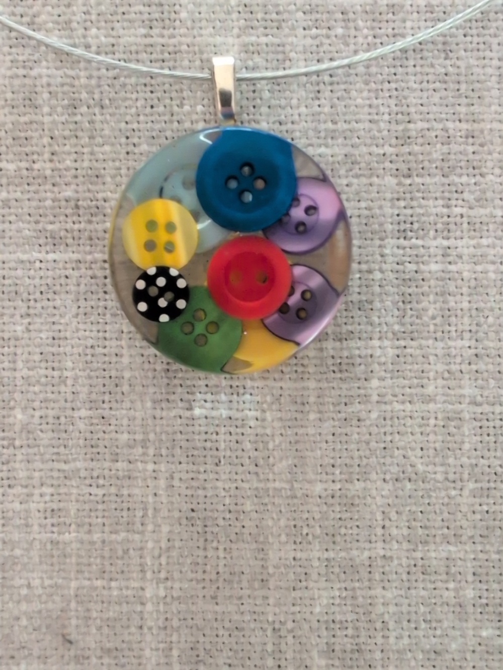 Unique Colorful Button Pendant Necklace